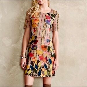 Anthropologie Troubadour Bloomline Floral Plaid Knit Sweater Dress